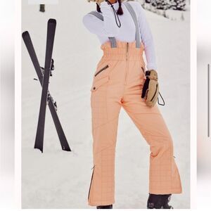 Free People All Prepped Ski Bib Waterproof Pants With Suspenders, Watermelon NEW